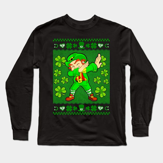 St Patricks Day Ugly Sweater Dabbing Leprechaun Long Sleeve T-Shirt by E